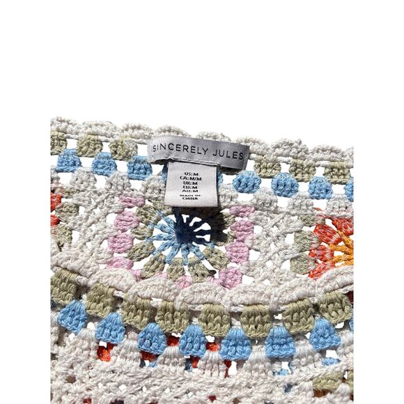 Crochet Cotton Multicolor Granny Square Top Long Sleeve Festival Fall - Picture 3 of 7